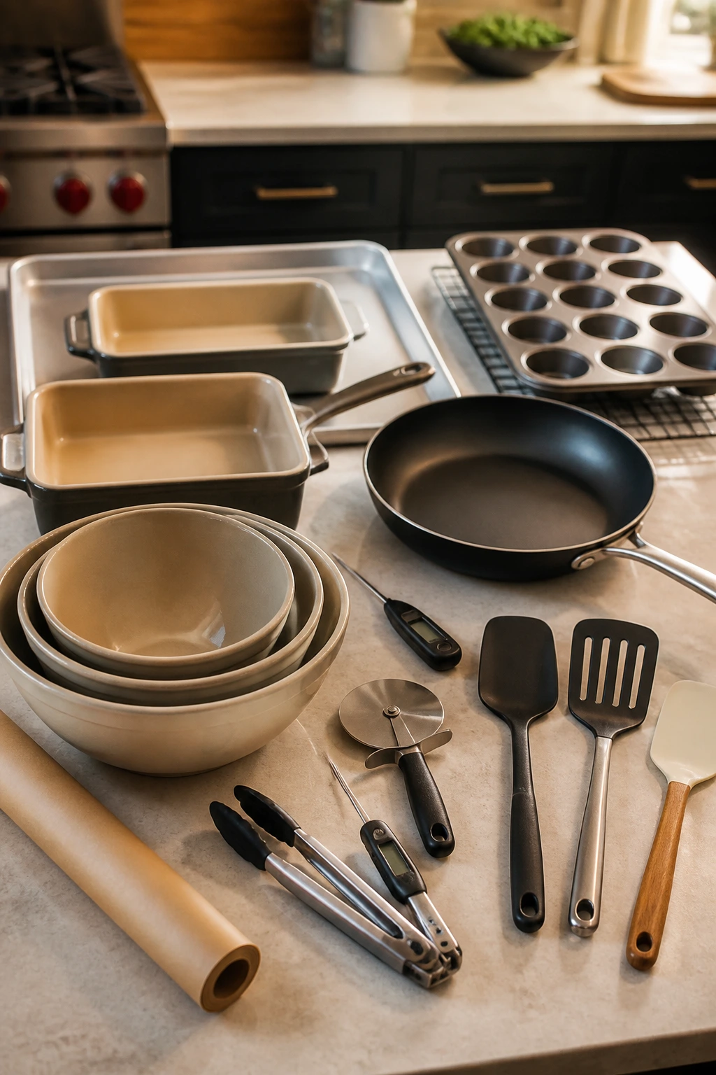 Still-life of essential kitchen equipment on a countertop