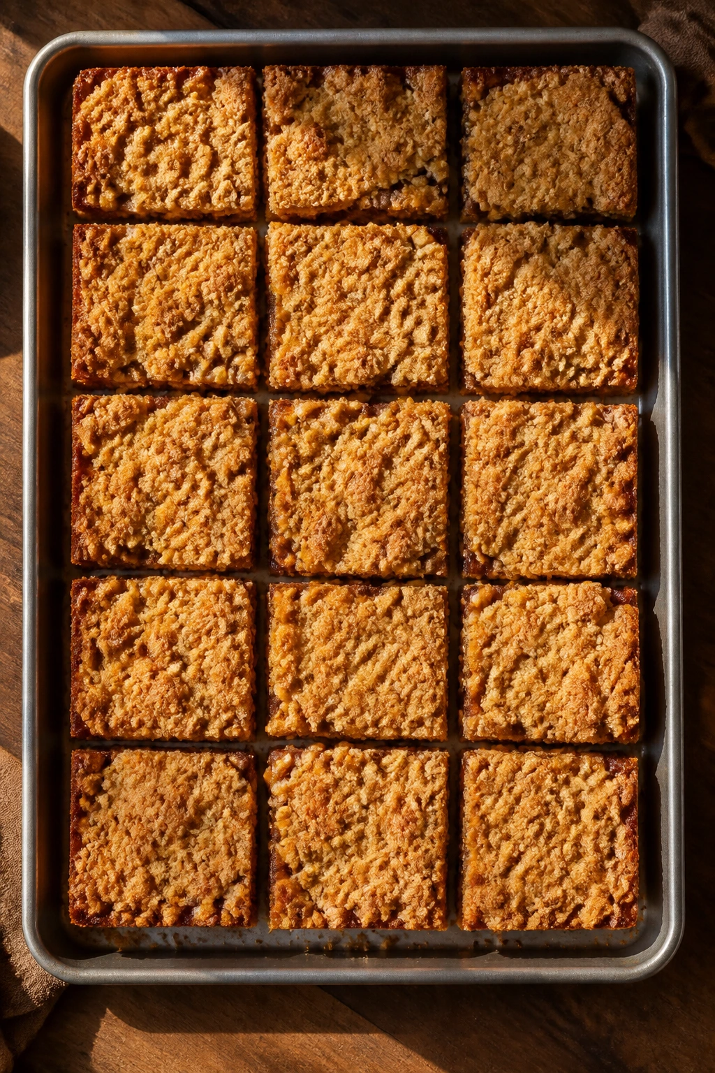 Top-down view of a full tray of fall dessert bars