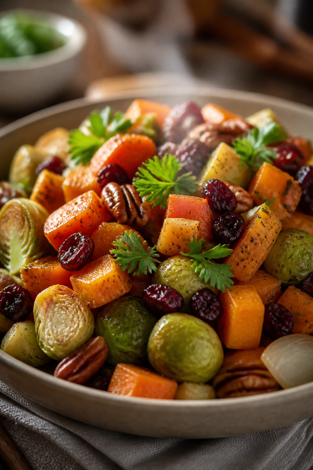 Finished savory vegetable medley with herbs and finishing touches