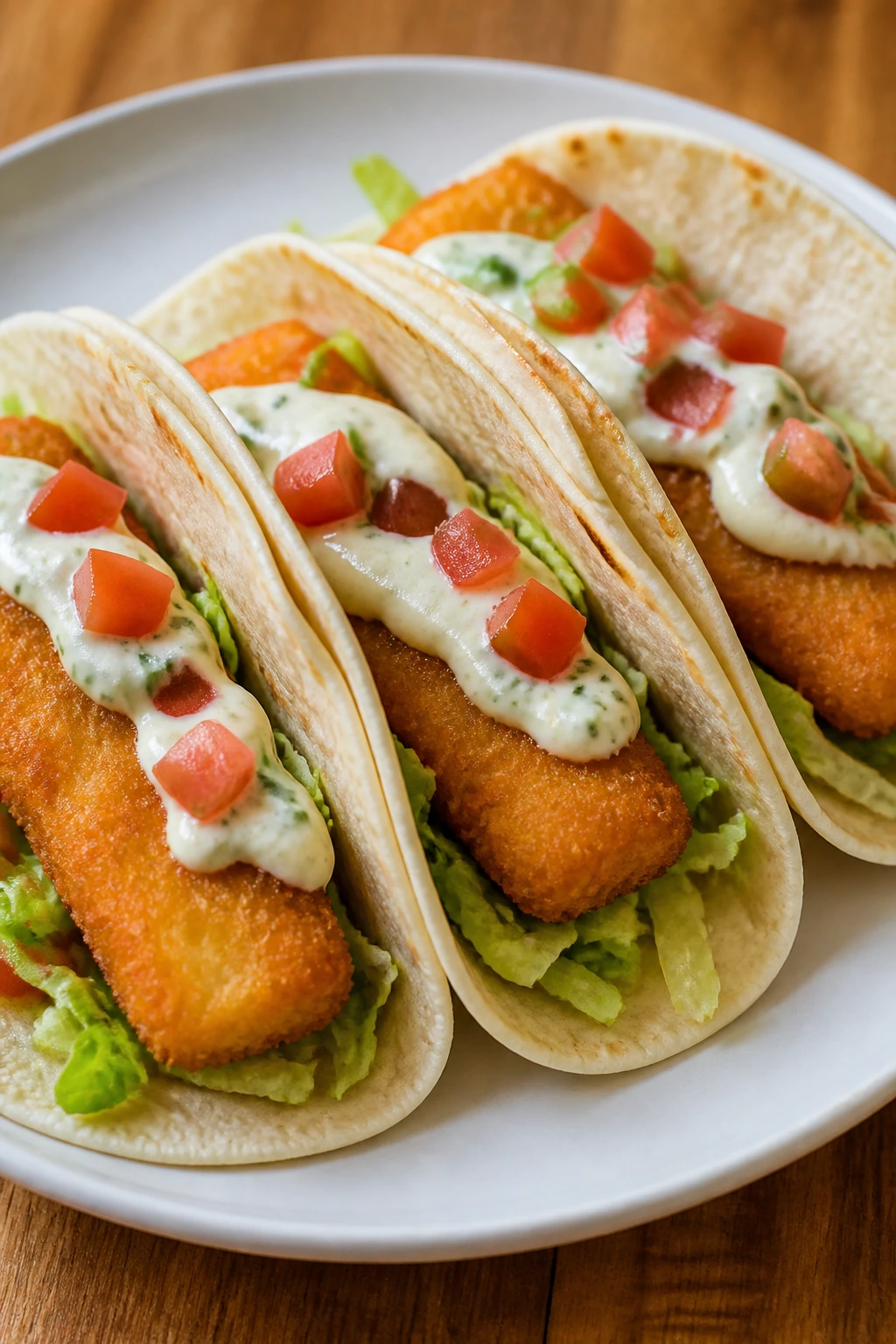 Plate of Fish Stick Tacos ready to eat