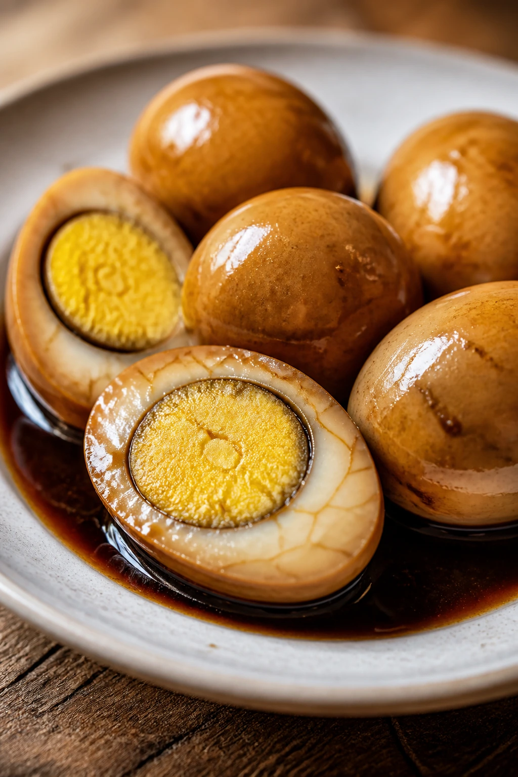 Five-spice marinated eggs on a plate