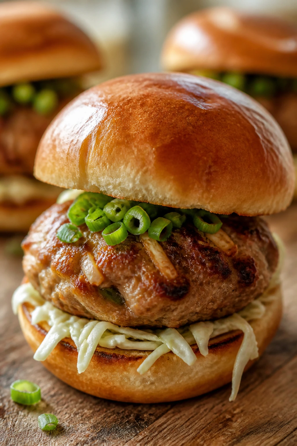 Close-up of Five-Spice Pork and Apple Slider with apple flecks