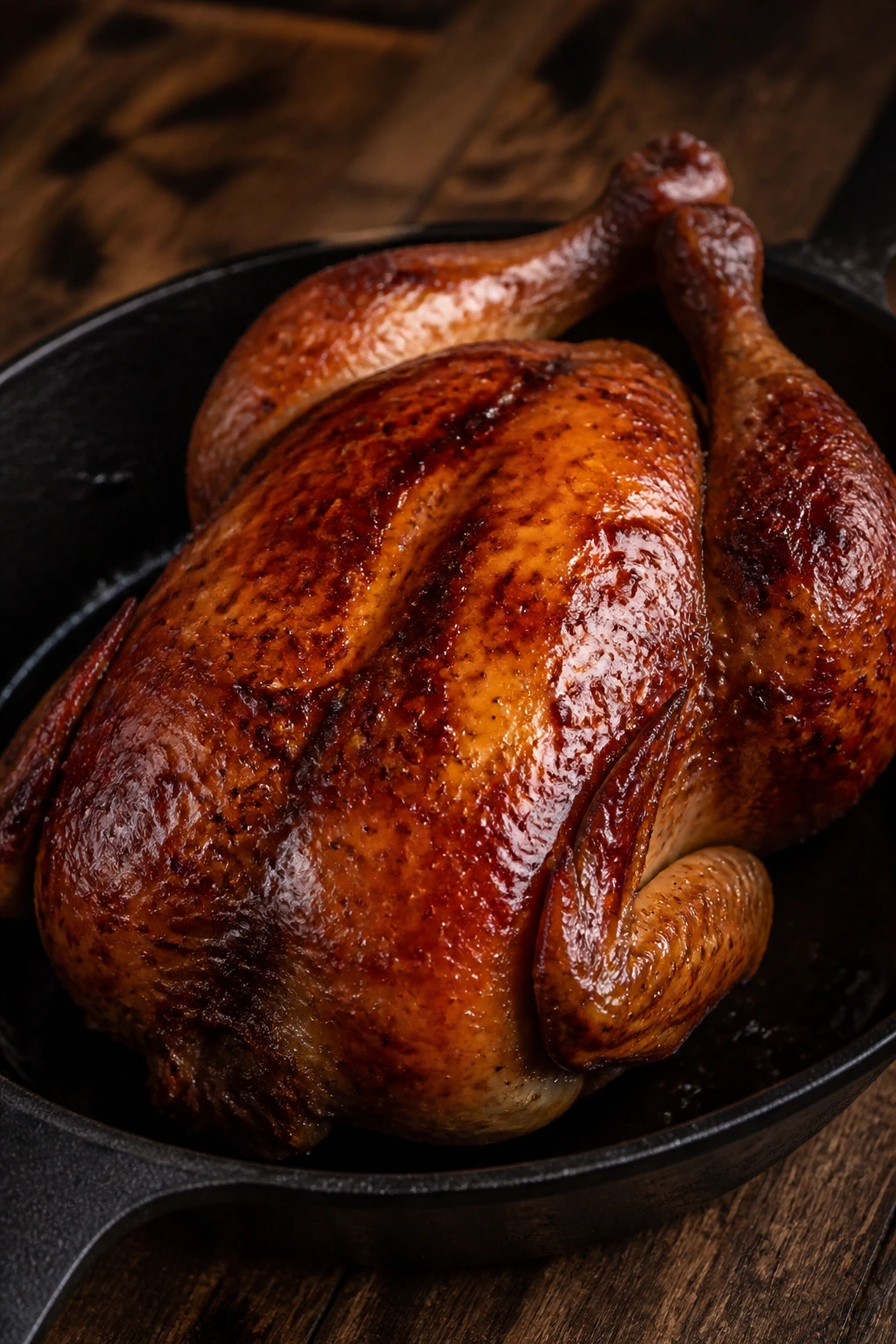 Close-up of Five-Spice Roast Chicken with lacquered skin