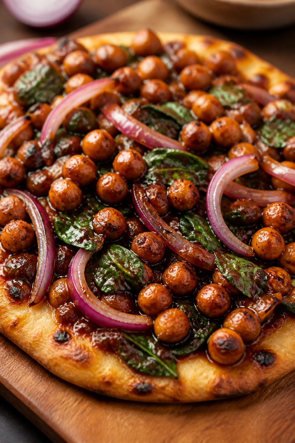 Flatbread topped with chickpeas and red onion