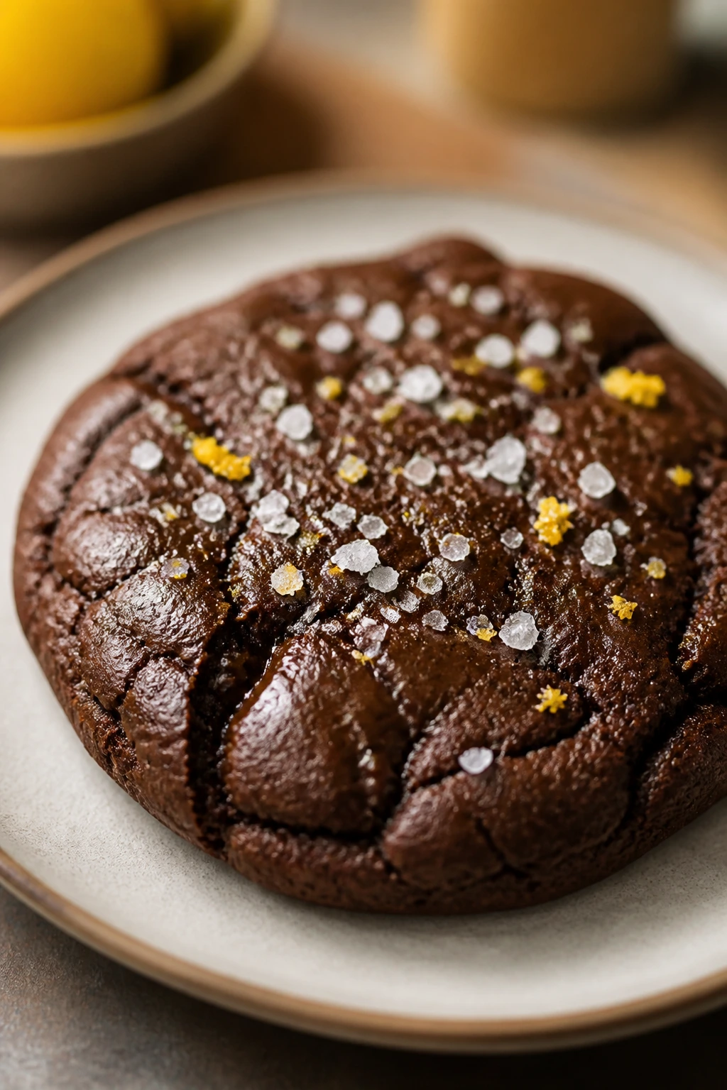 Chocolate cookie with flaky salt and citrus zest