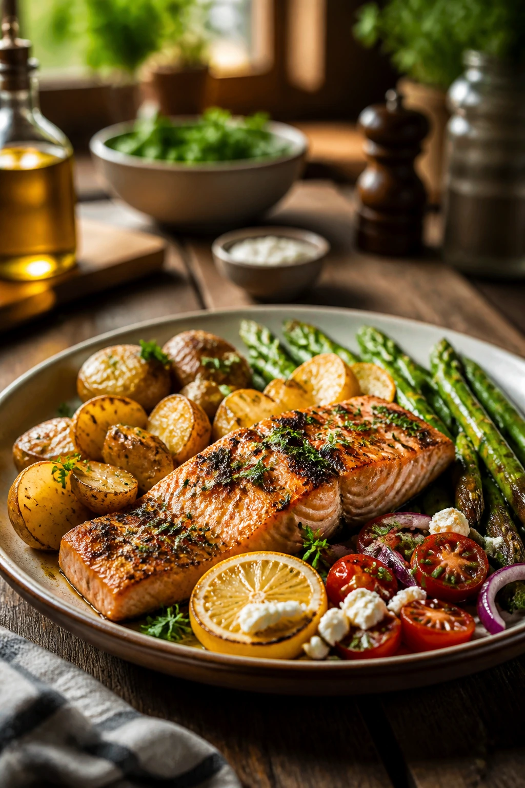 Vibrant plated dinner representing flavor-led healthy family meals