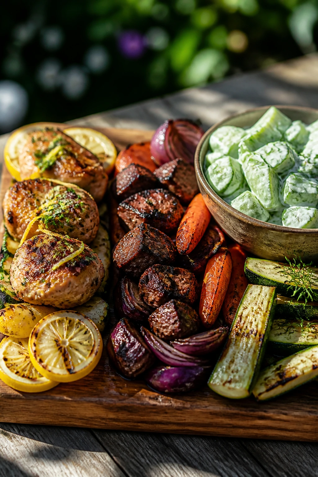 Tasting board with three flavor profiles for a backyard cookout