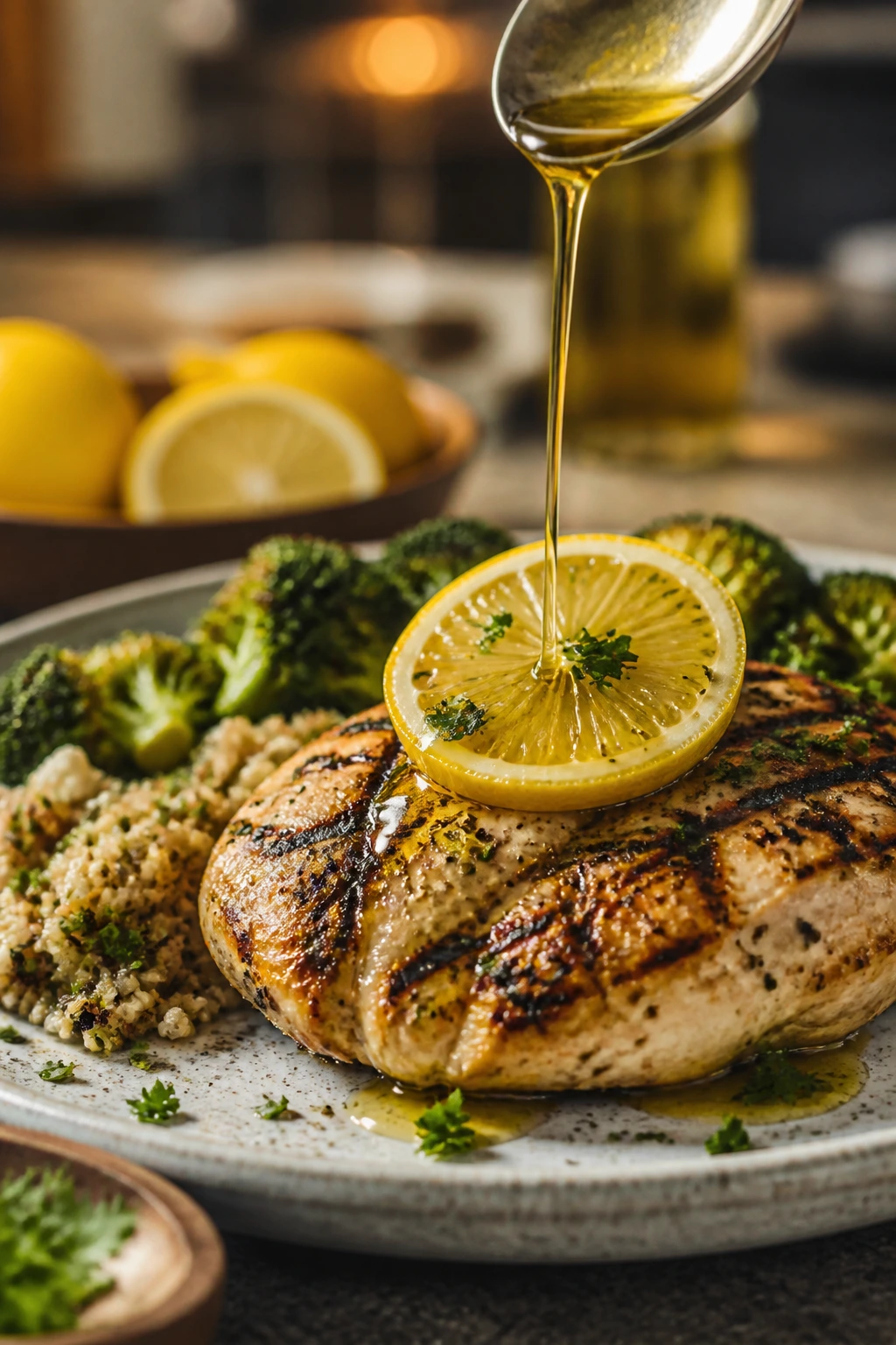 Plate with citrus finish and olive oil drizzle