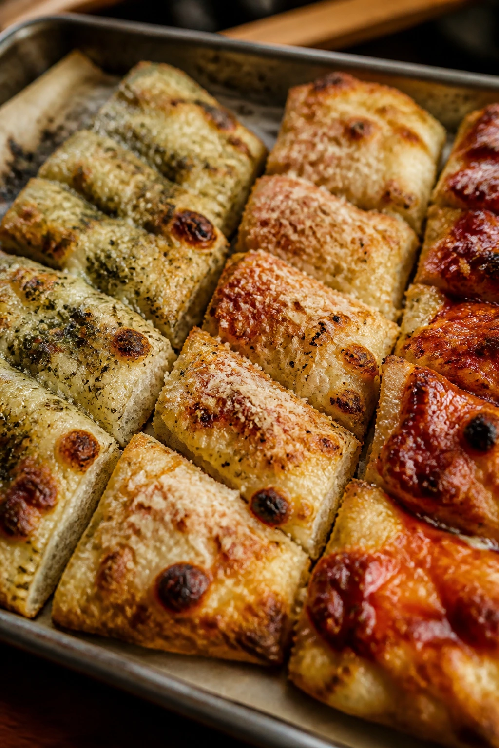 Tray segment with three dippers each having different toppings