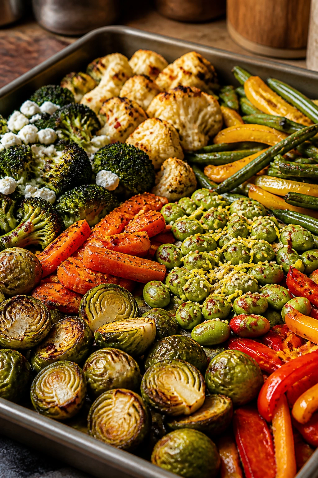 Roasted vegetables with feta and sesame toppings showing flavor swaps