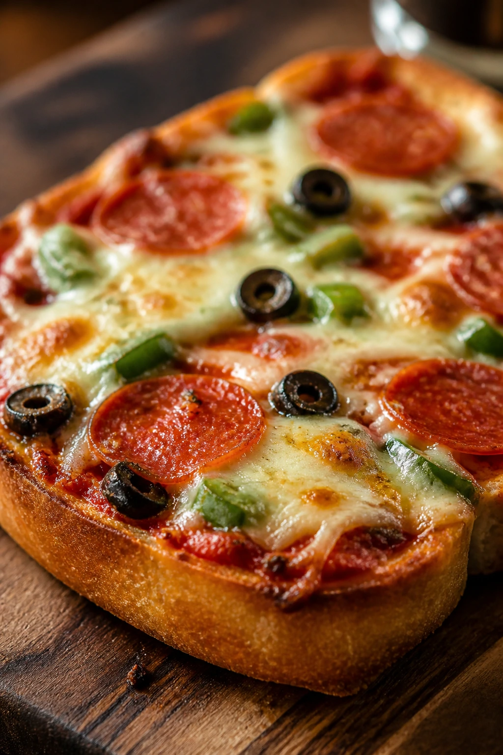Slice of French bread pizza toast with melted cheese