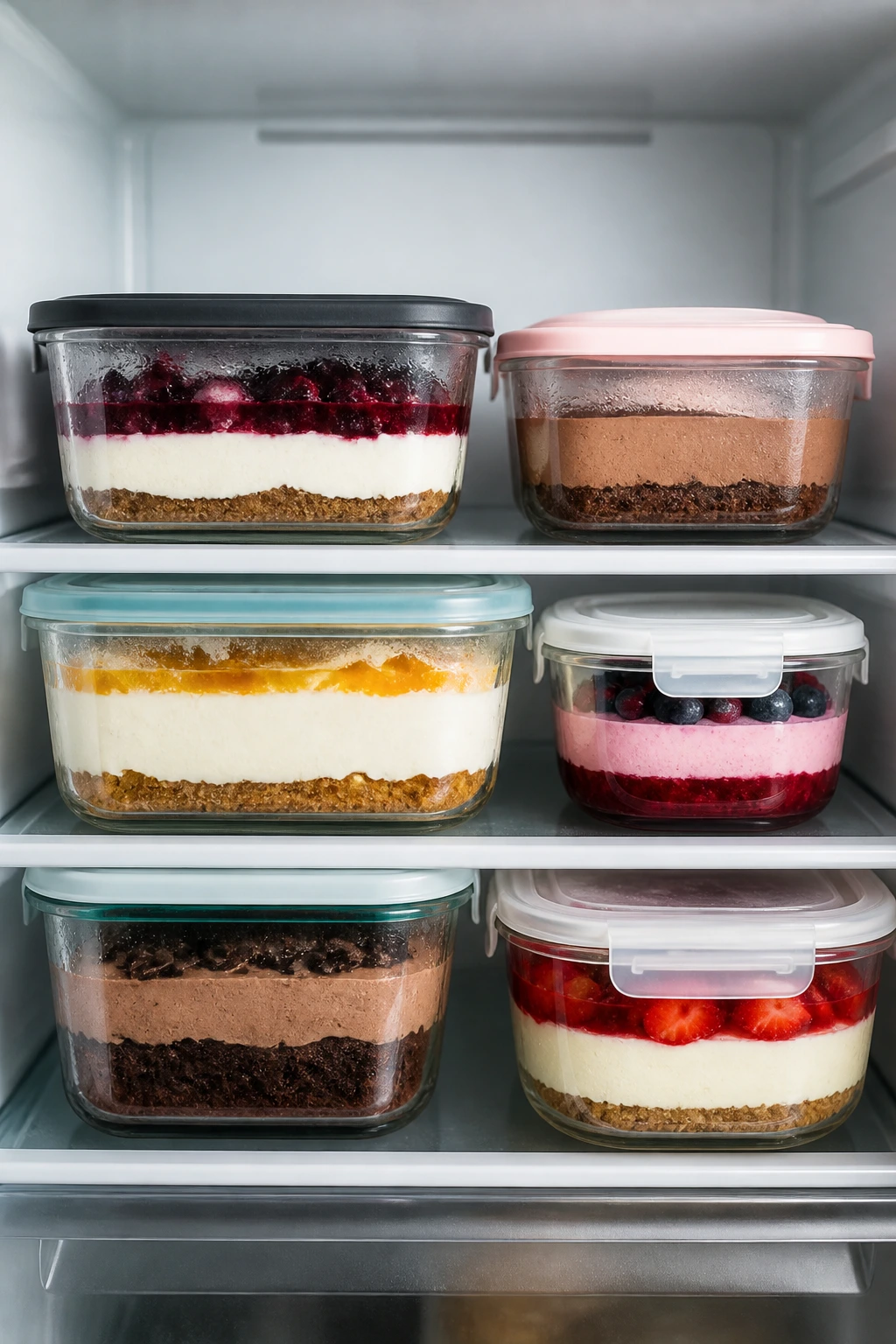 Fridge with glass dessert containers for make-ahead storage