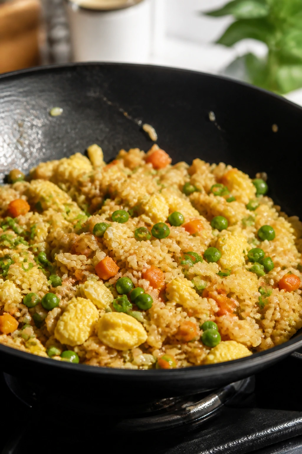 Fried Rice with Eggs in a hot wok