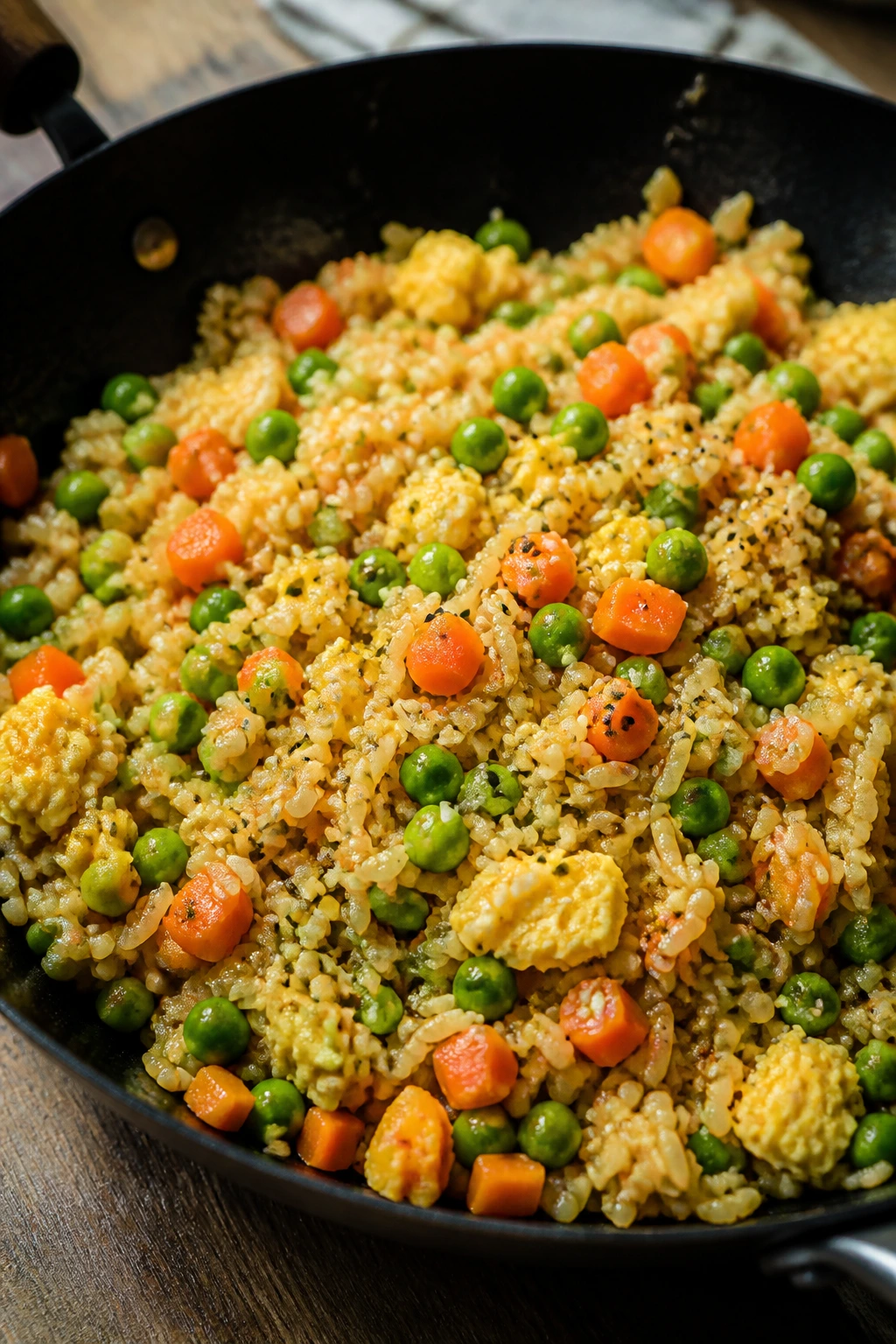 Veggie egg fried rice with peas and carrots