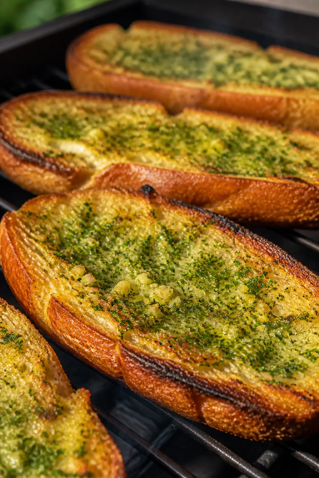 Grilled garlic bread slices with parsley butter