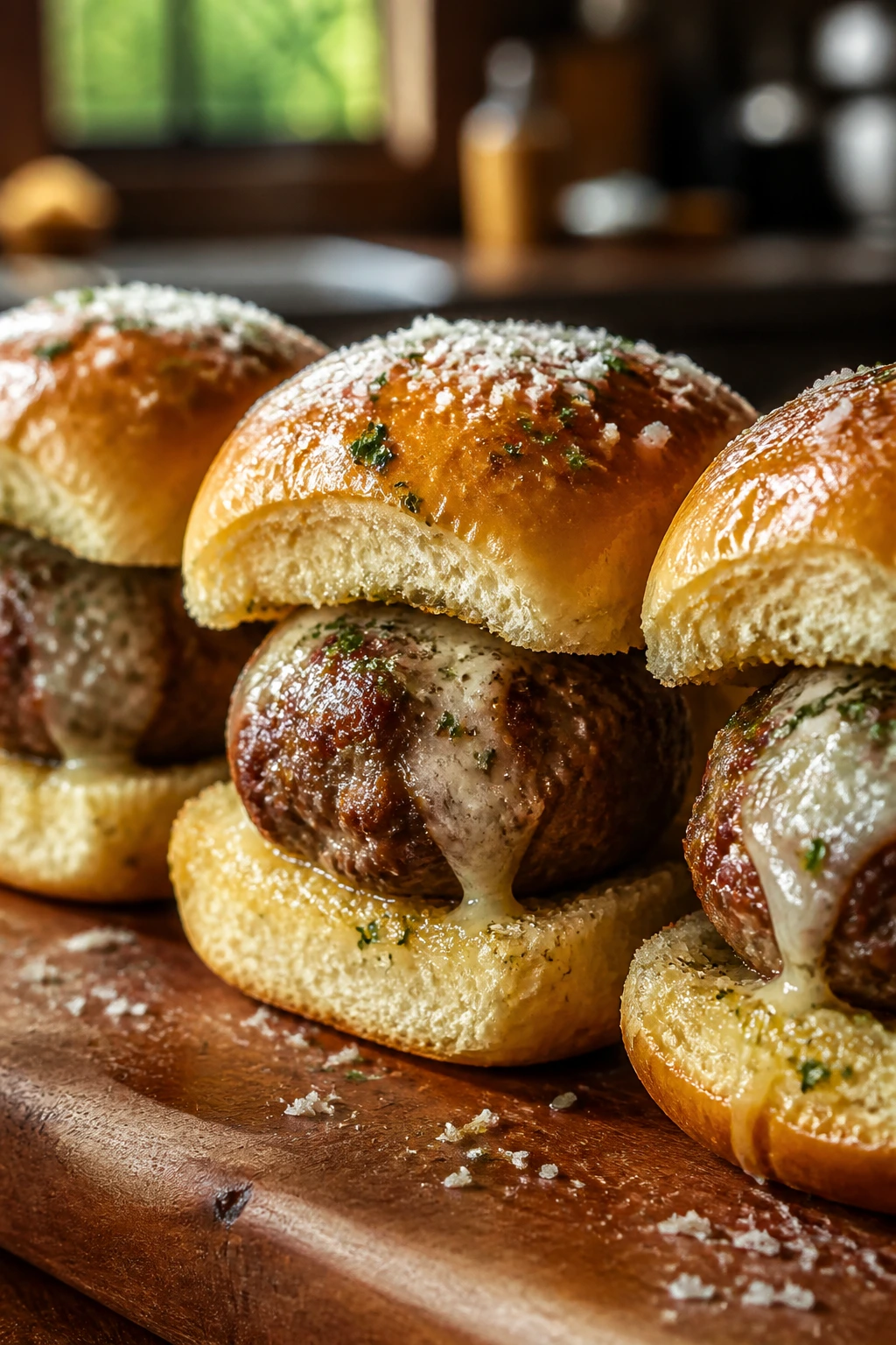 Sliders with garlic butter and parmesan on buns