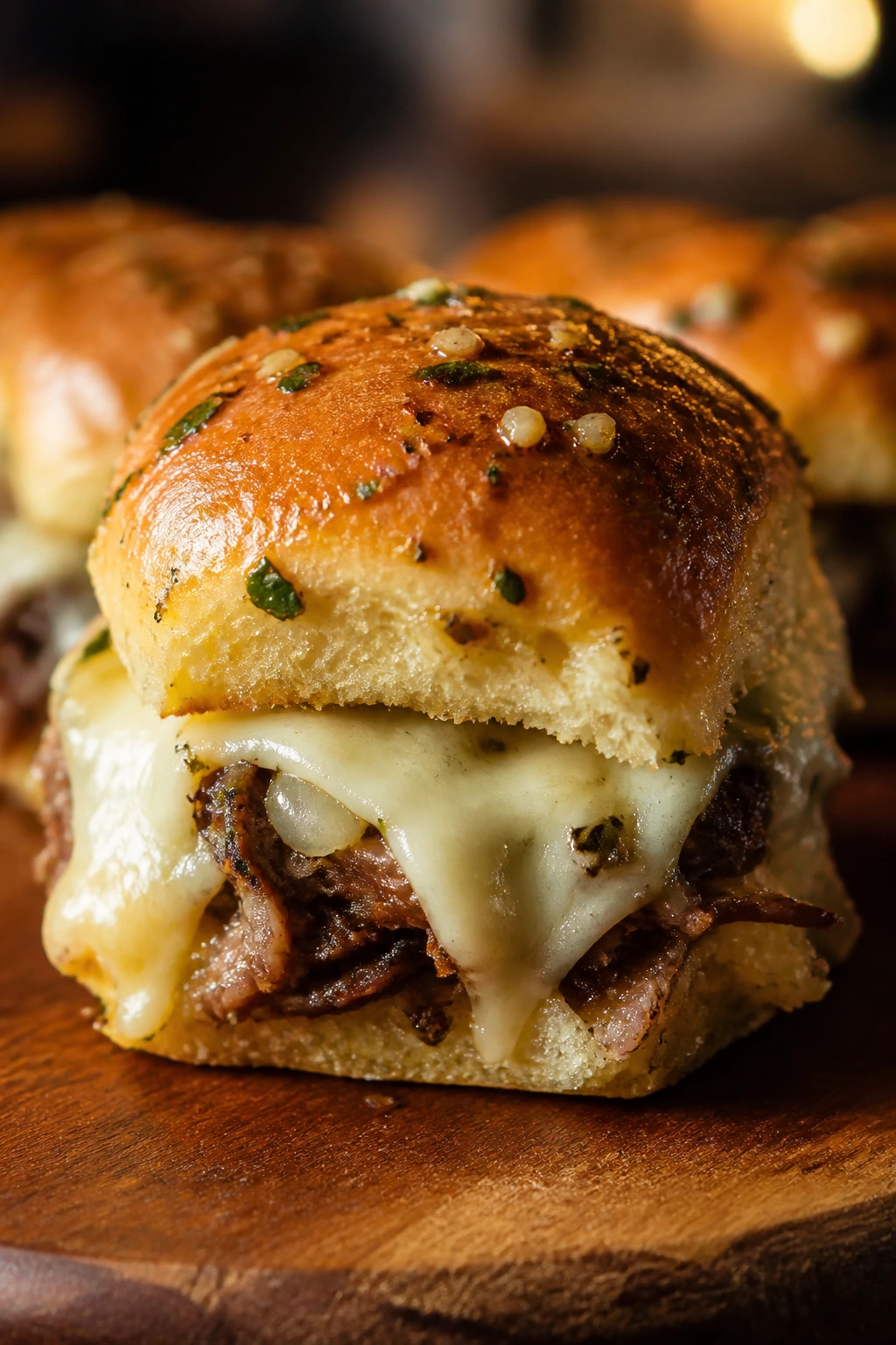 Garlic butter slider on wooden board