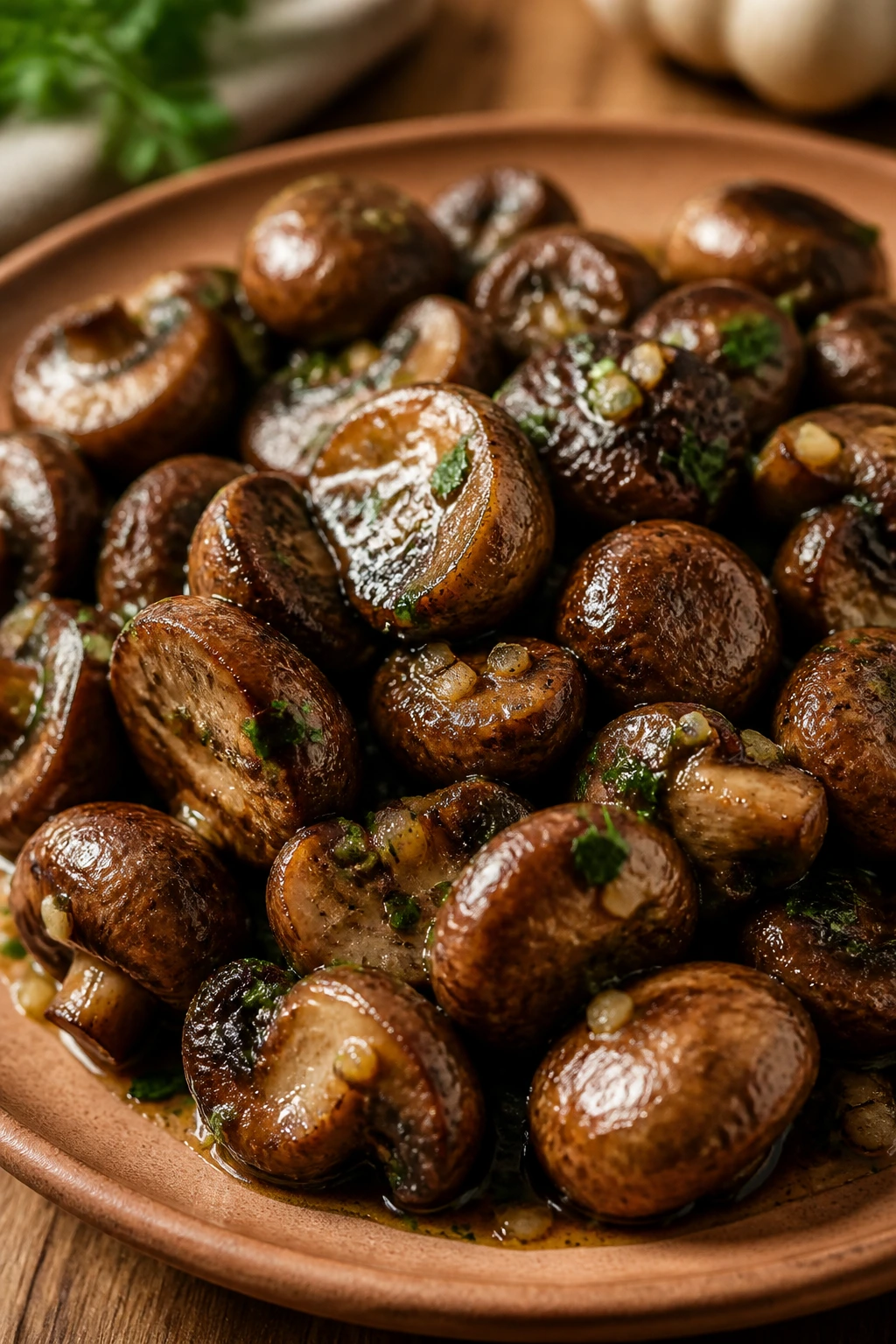 Garlic butter mushrooms on plate