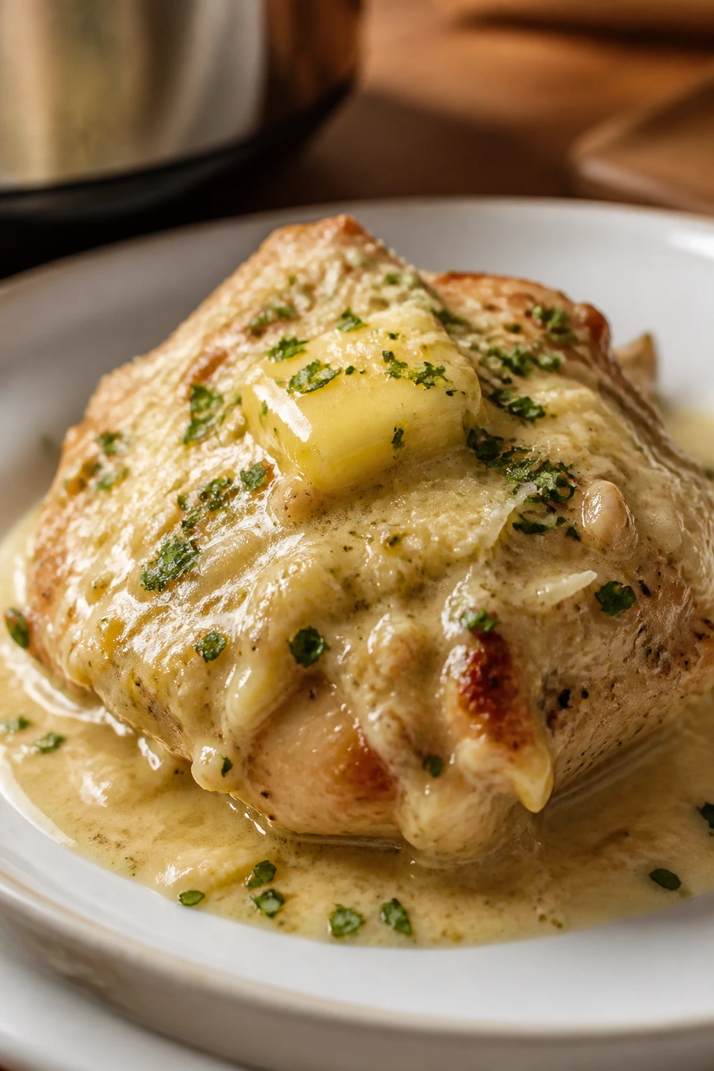 Garlic parmesan chicken thigh in creamy sauce