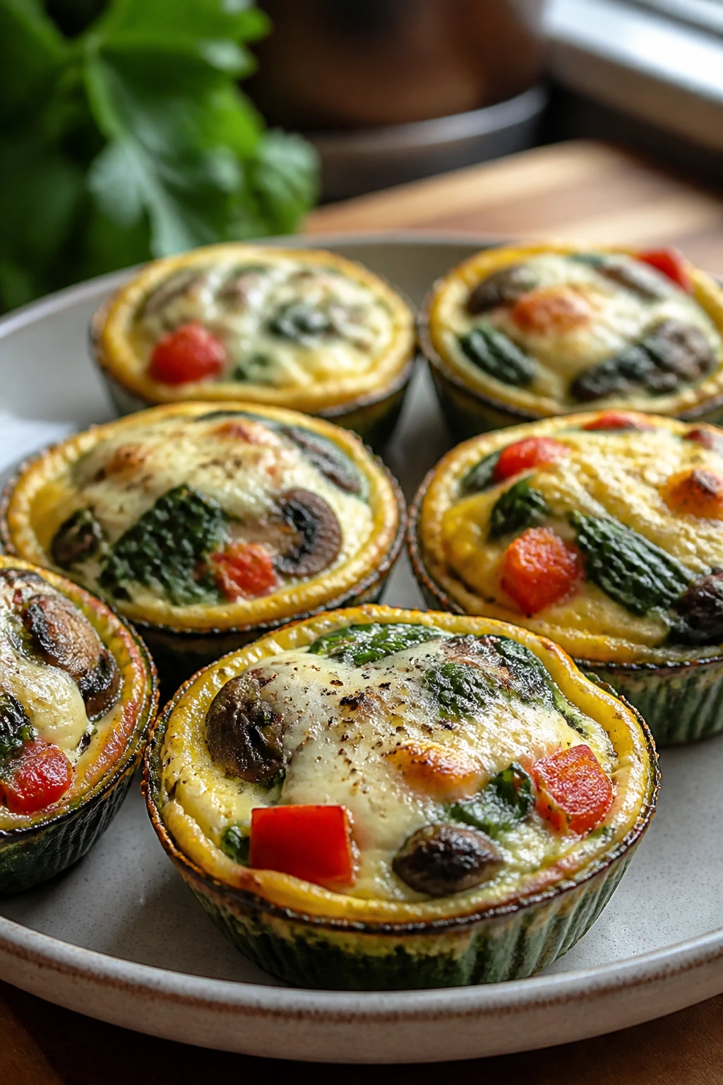 Plate of garlicky veggie cups ready for dinner in a warm kitchen