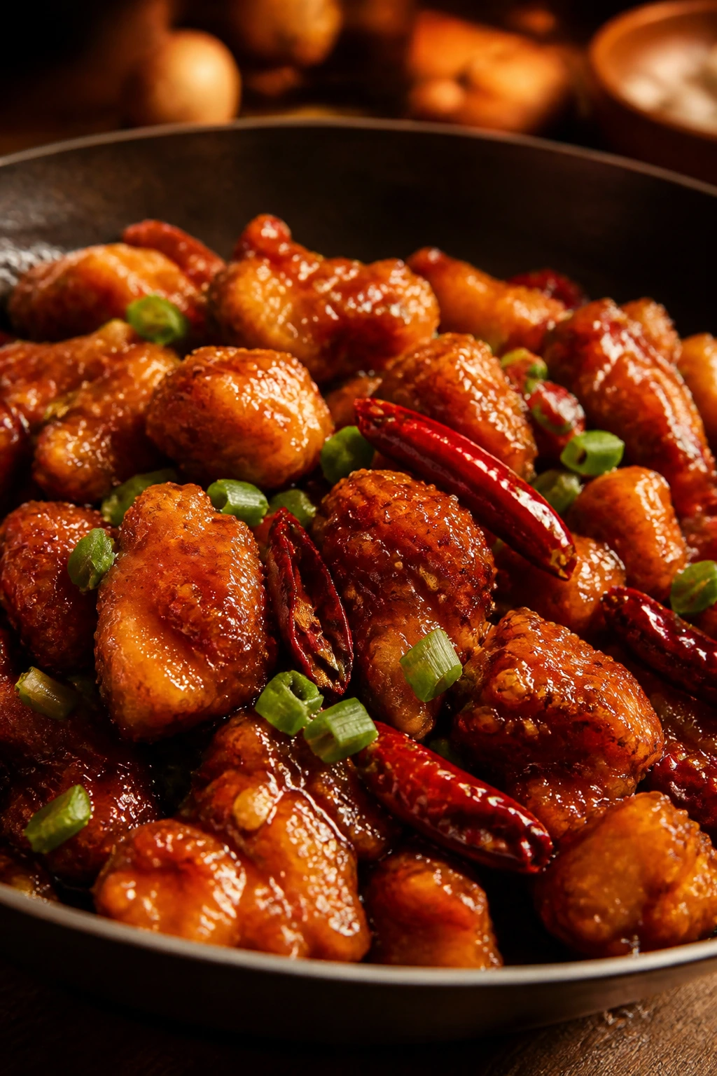 Crispy General Tso’s chicken with tangy glaze and chiles