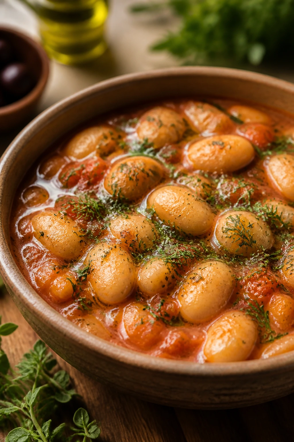 Glossy bean soup with gigante butter beans in tomato broth