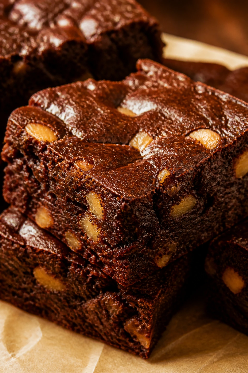 Close-up of ginger molasses apple brownie square