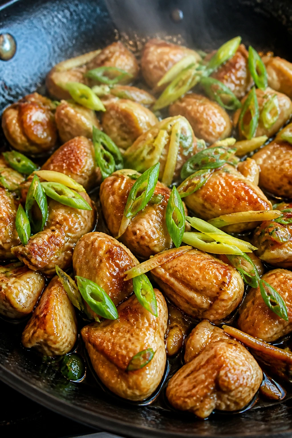 Pan-seared ginger scallion chicken with ginger and scallions