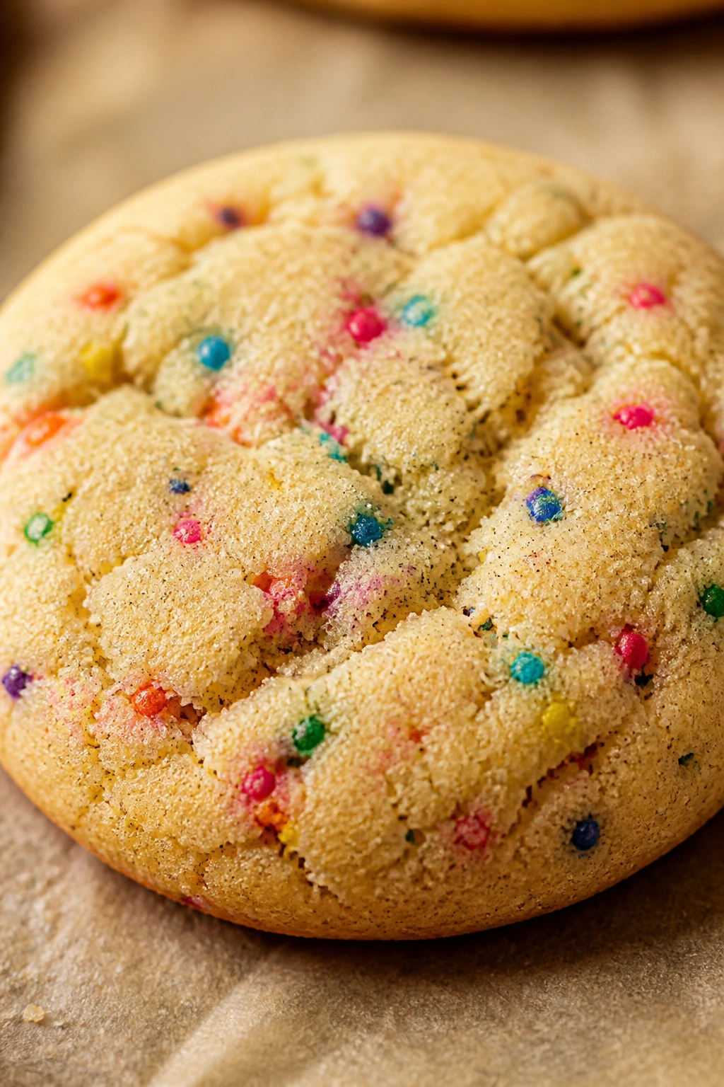 Close-up of a ginger-vanilla rainbow cookie crumb with ginger specks