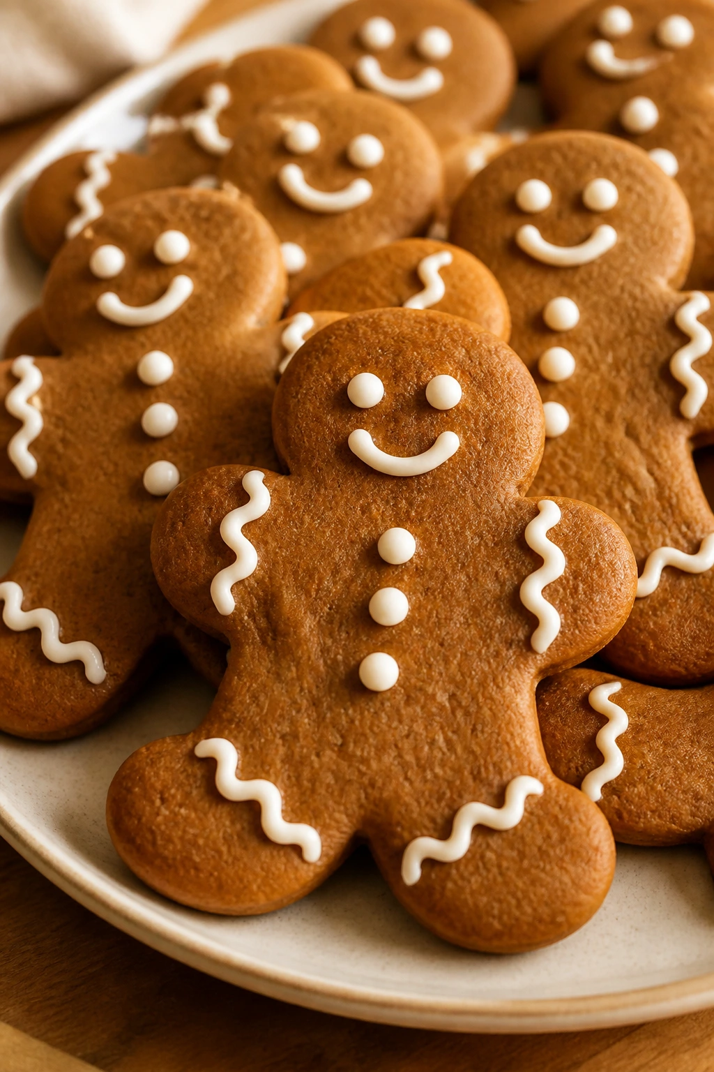 Close-up of Soft Gingerbread People cookies on a platter