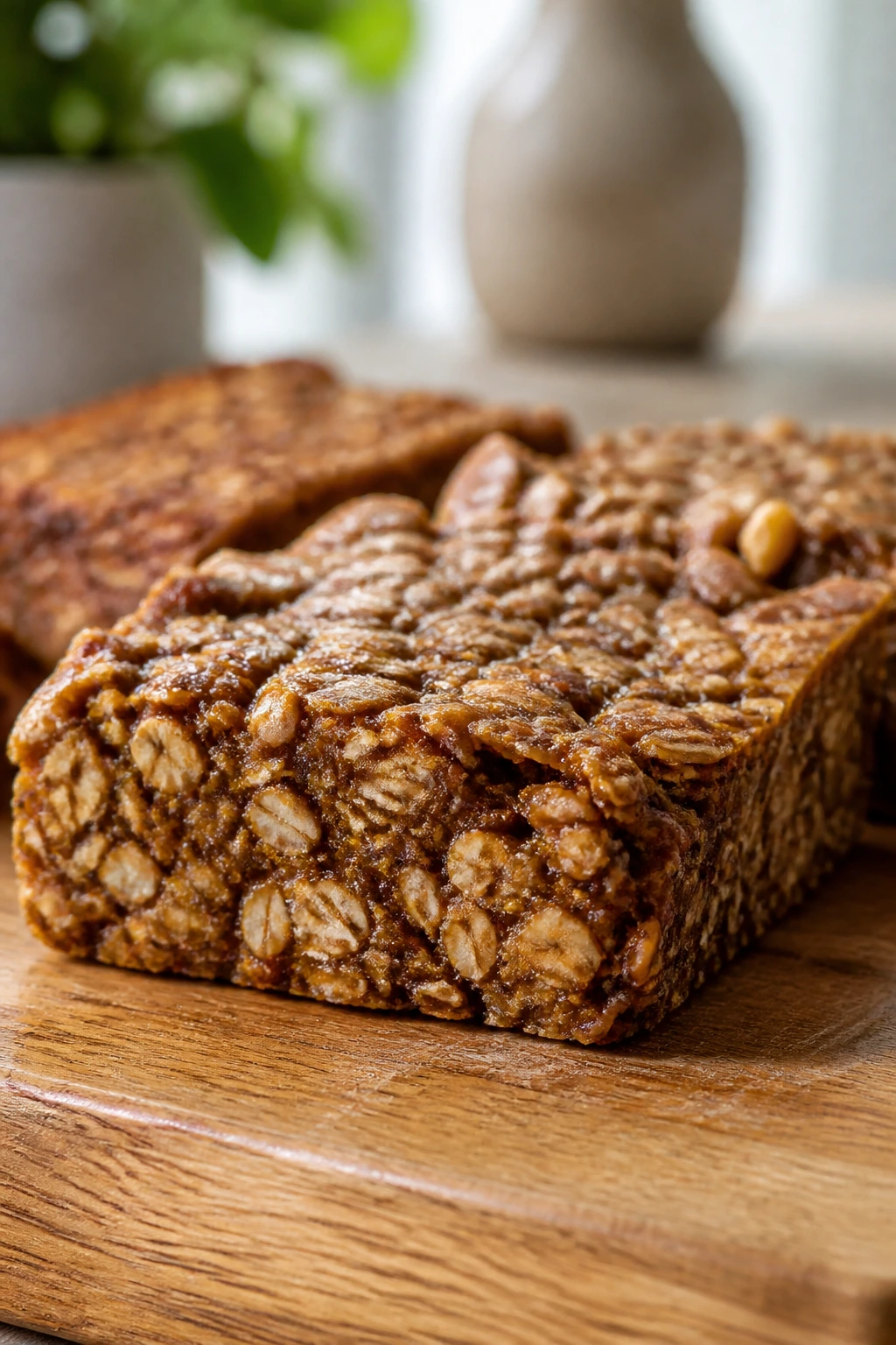 Close-up of Gingerbread Oat Bar slice showing oats and spices