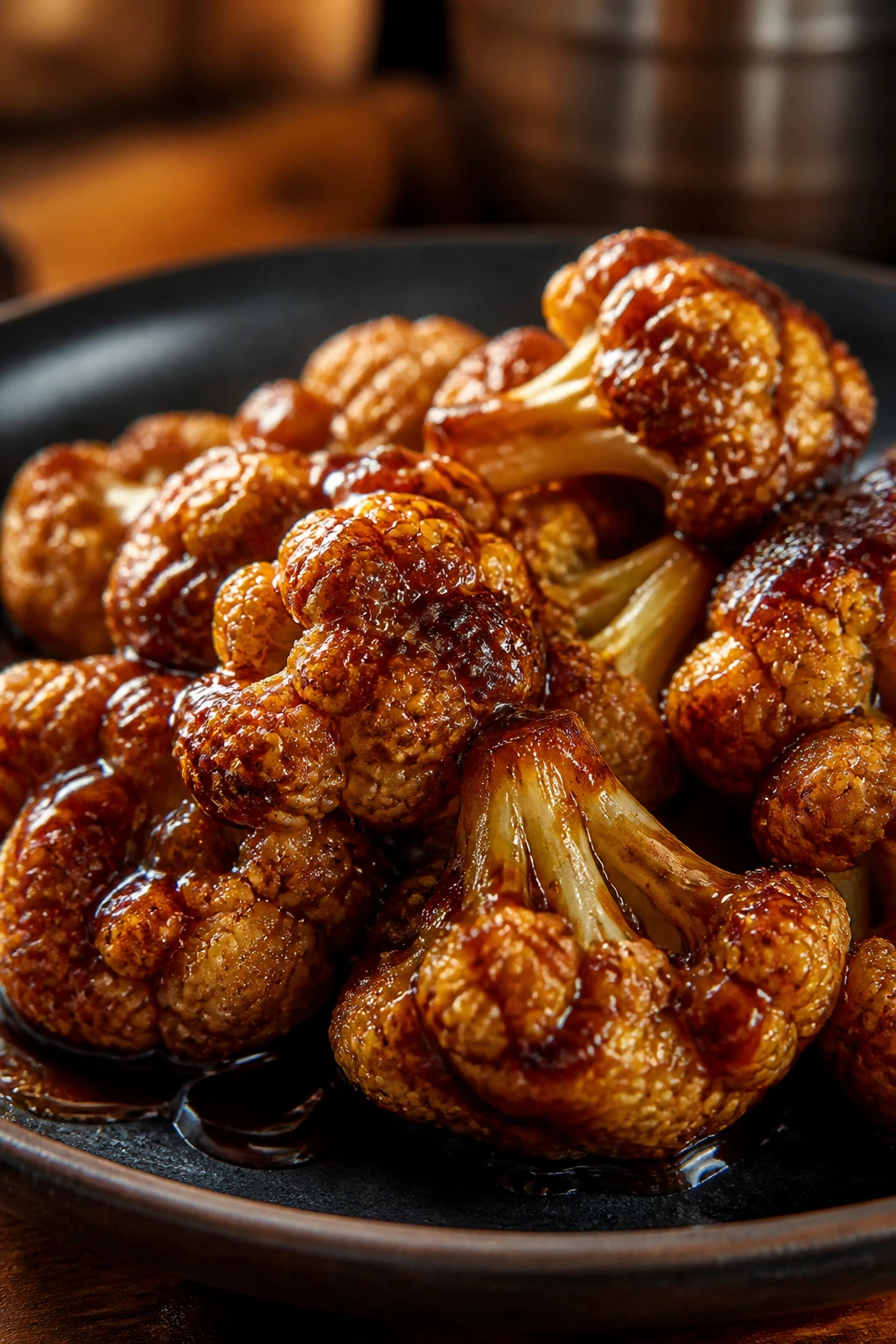 Glossy glaze on roasted cauliflower