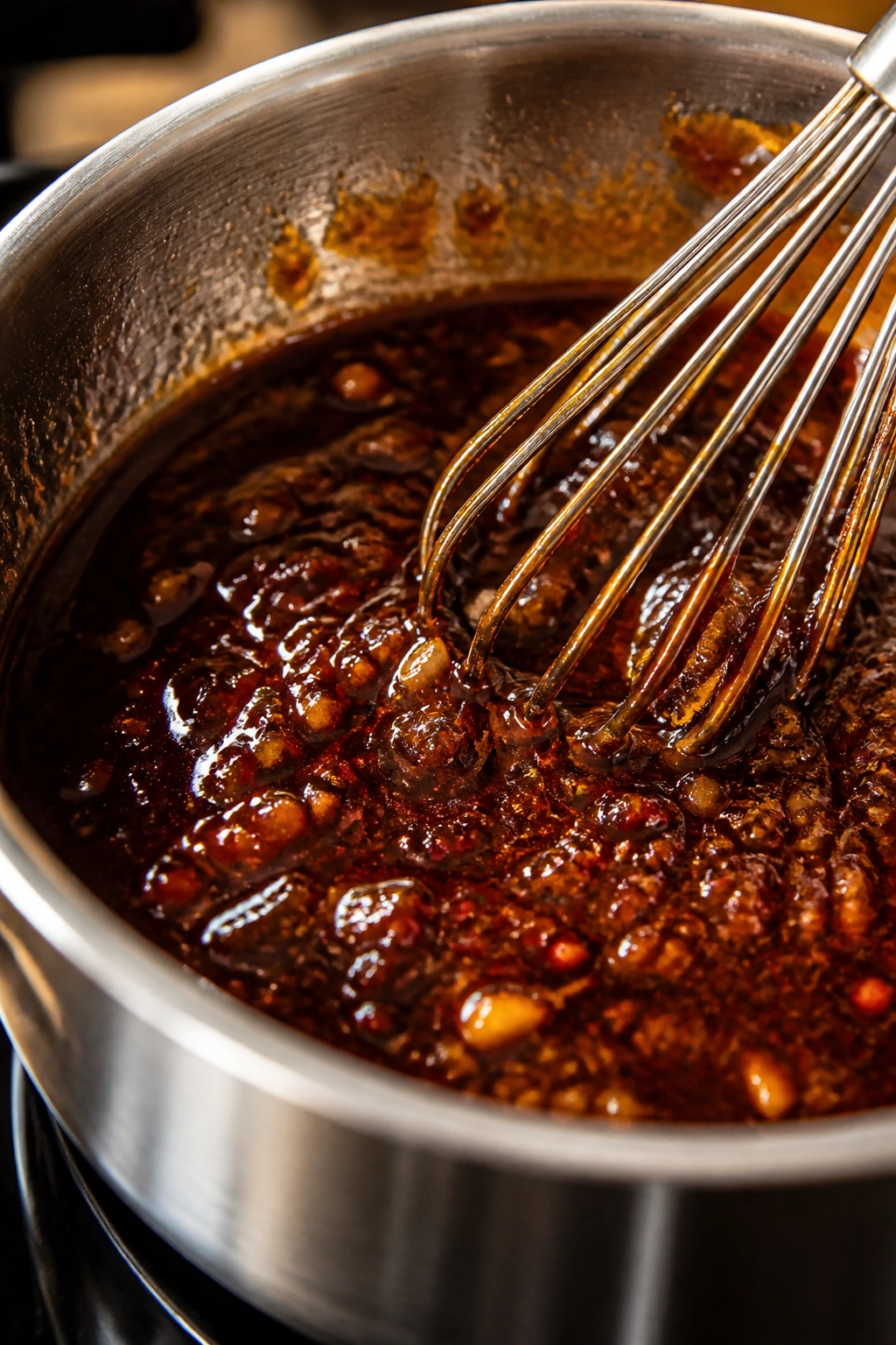 Saucepan with glossy glaze in warm kitchen light