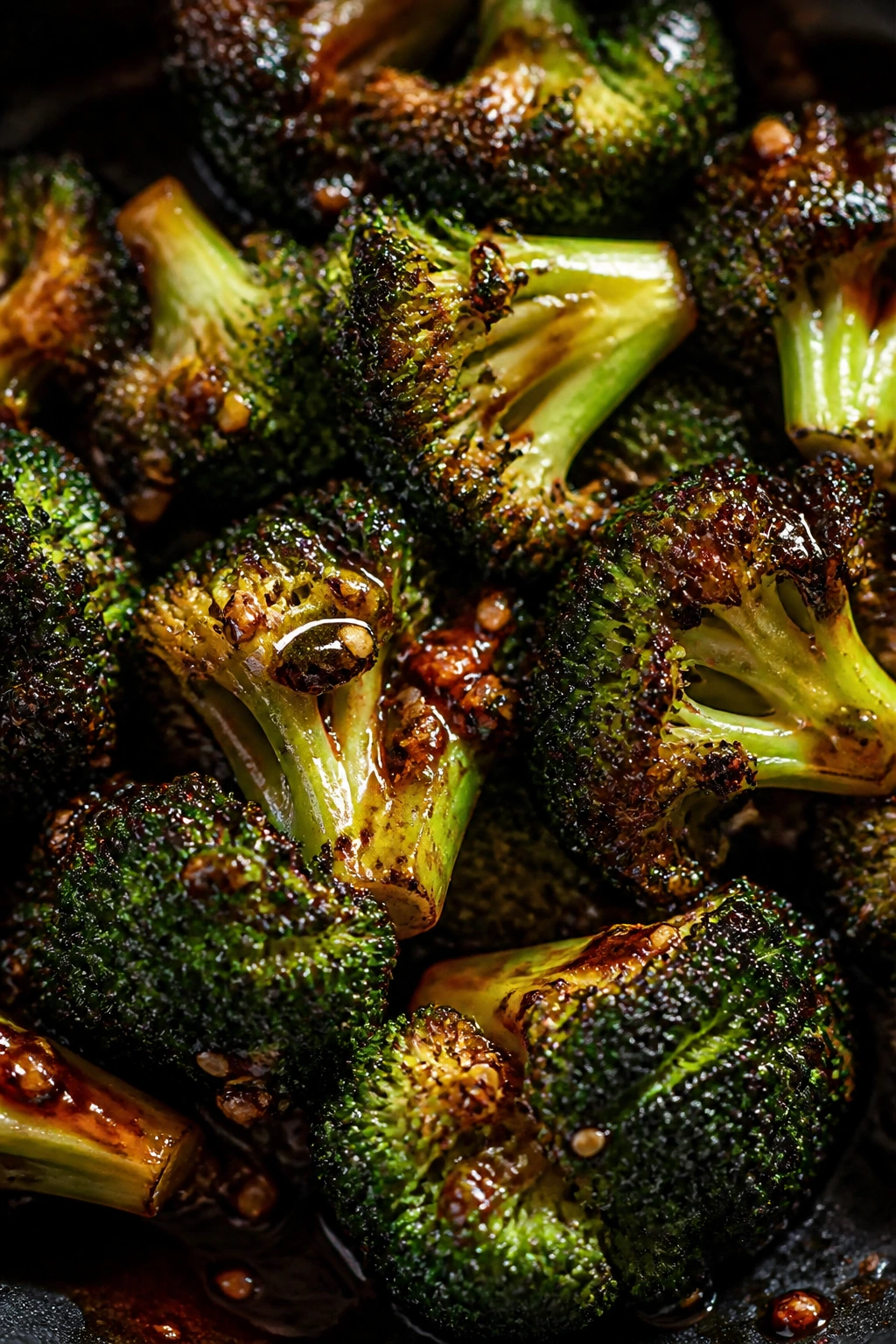 Close-up of broccoli with glossy glaze
