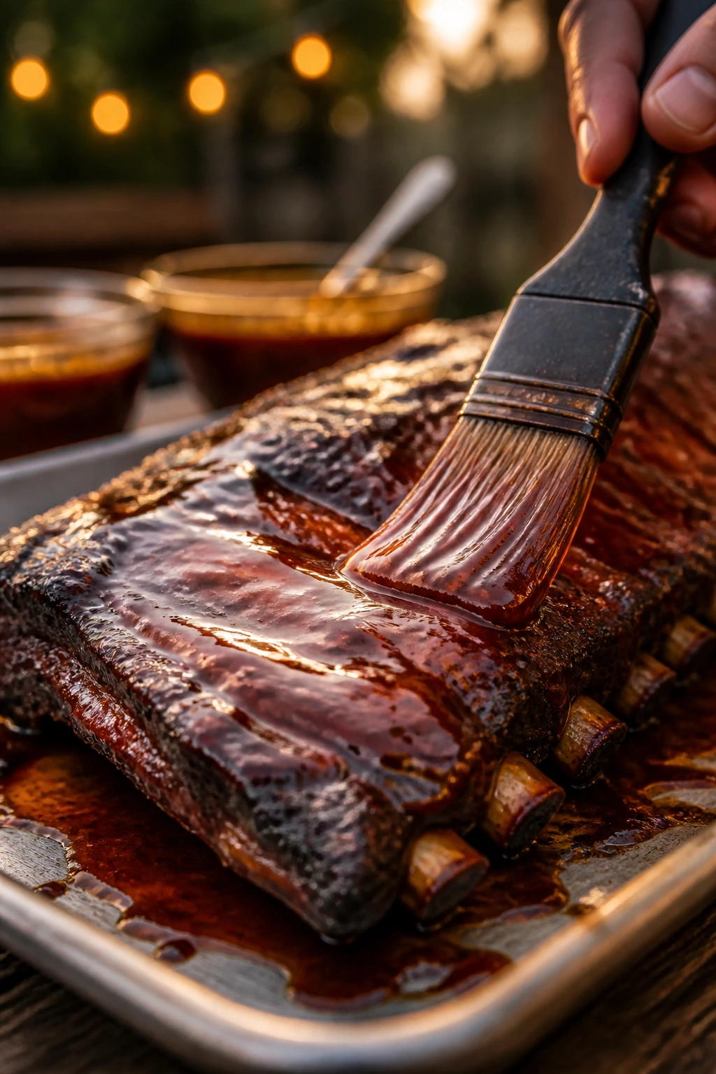 Glossy glaze brushed onto smoked ribs during final stage