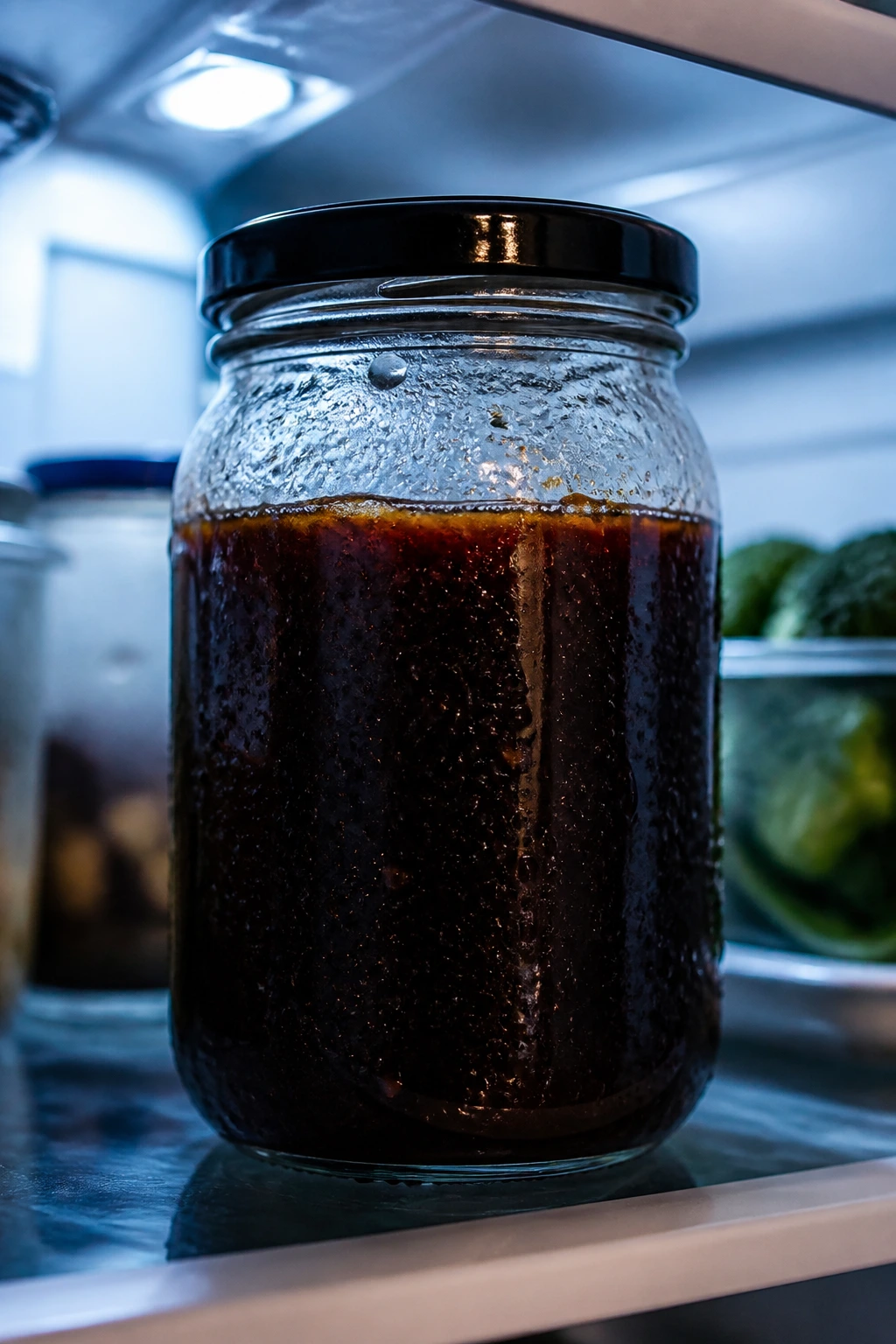 Jar of glaze chilling in fridge