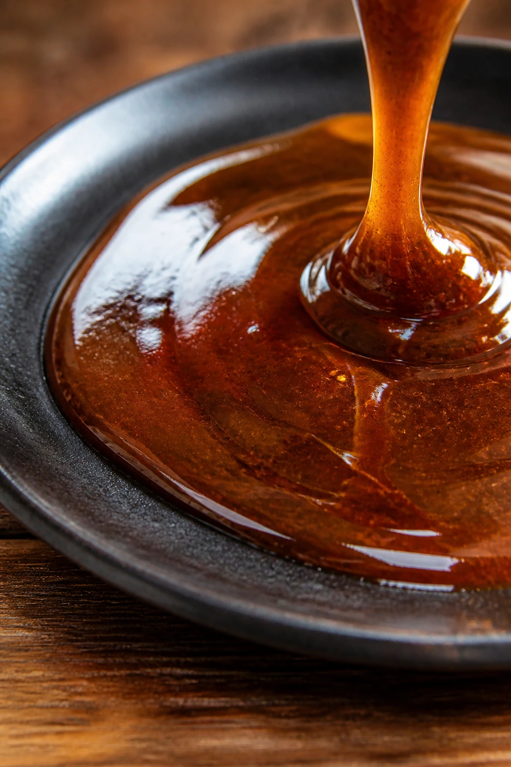 Glossy amber glaze close-up on plate