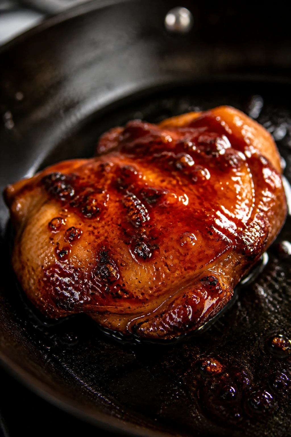 Glazed chicken thigh with glossy coating