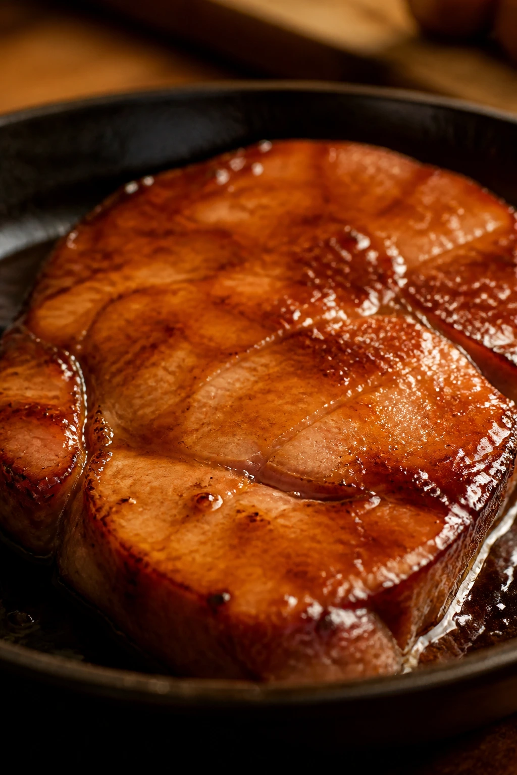 Juicy ham slice with glossy glaze