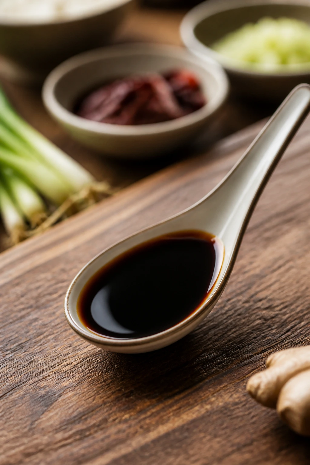 Spoon with dark glaze representing gluten-free adaptation.