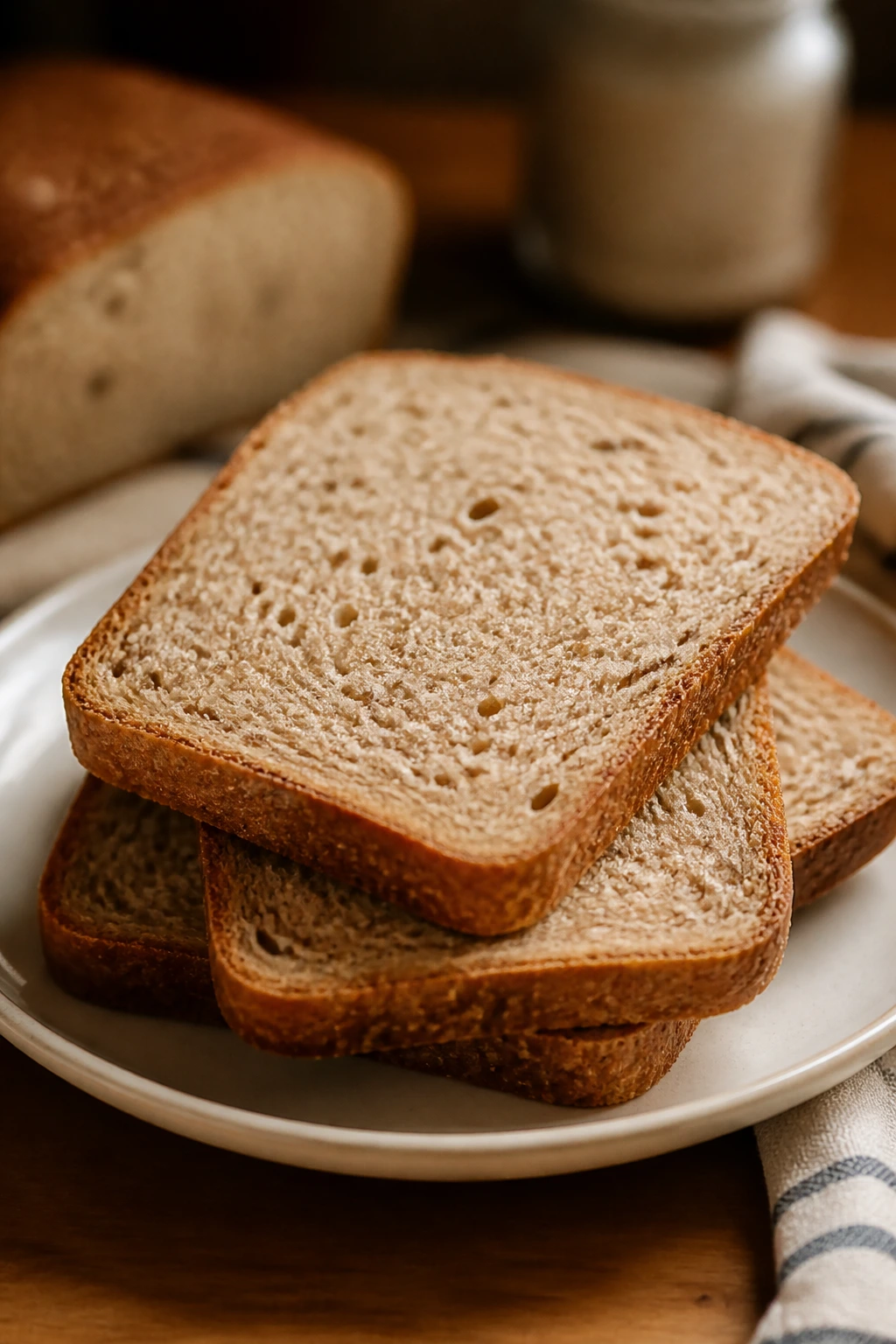 Gluten-free bread slices on plate.