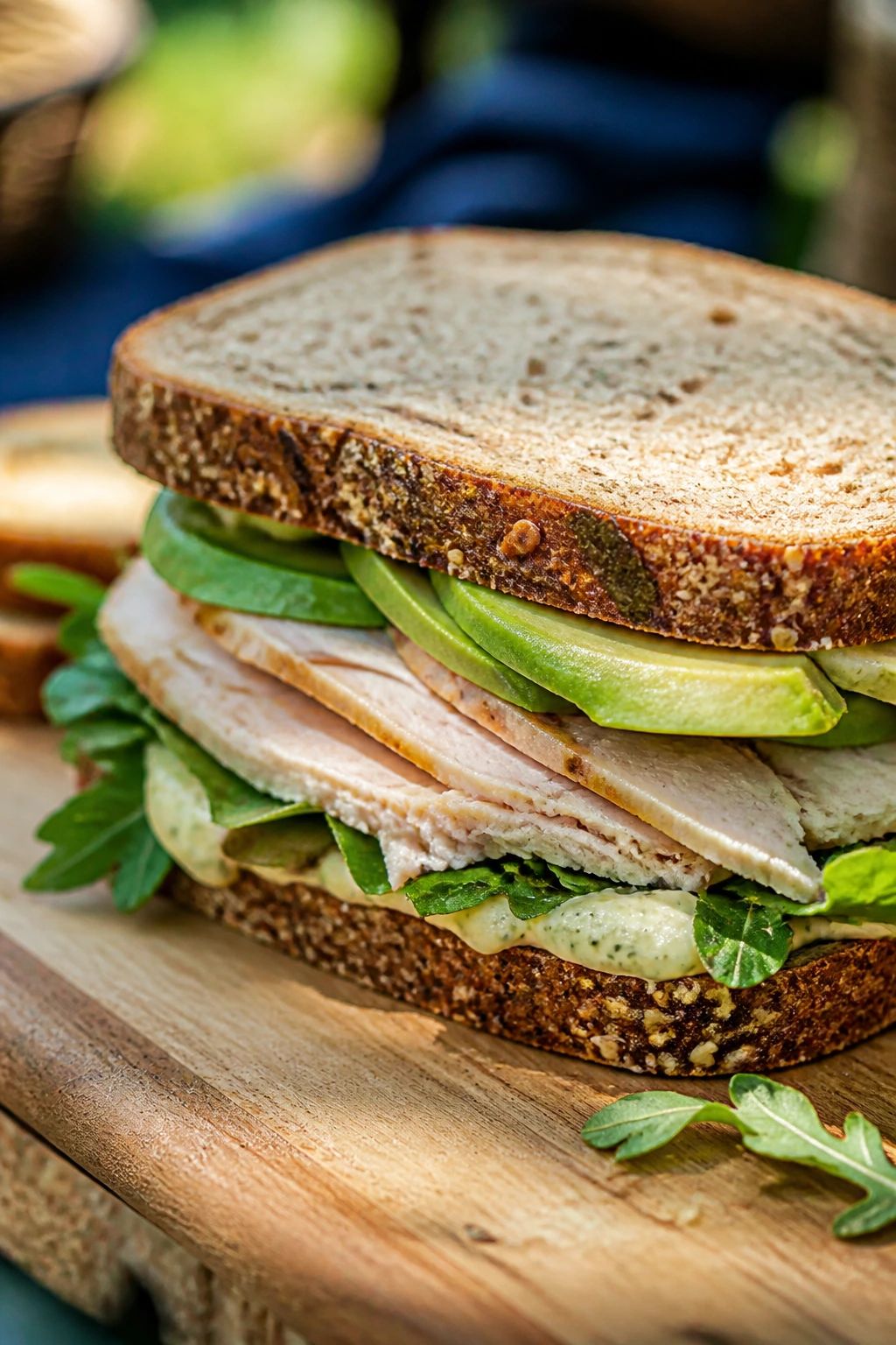 Gluten-free bread sandwich with dairy-free fillings on a cutting board