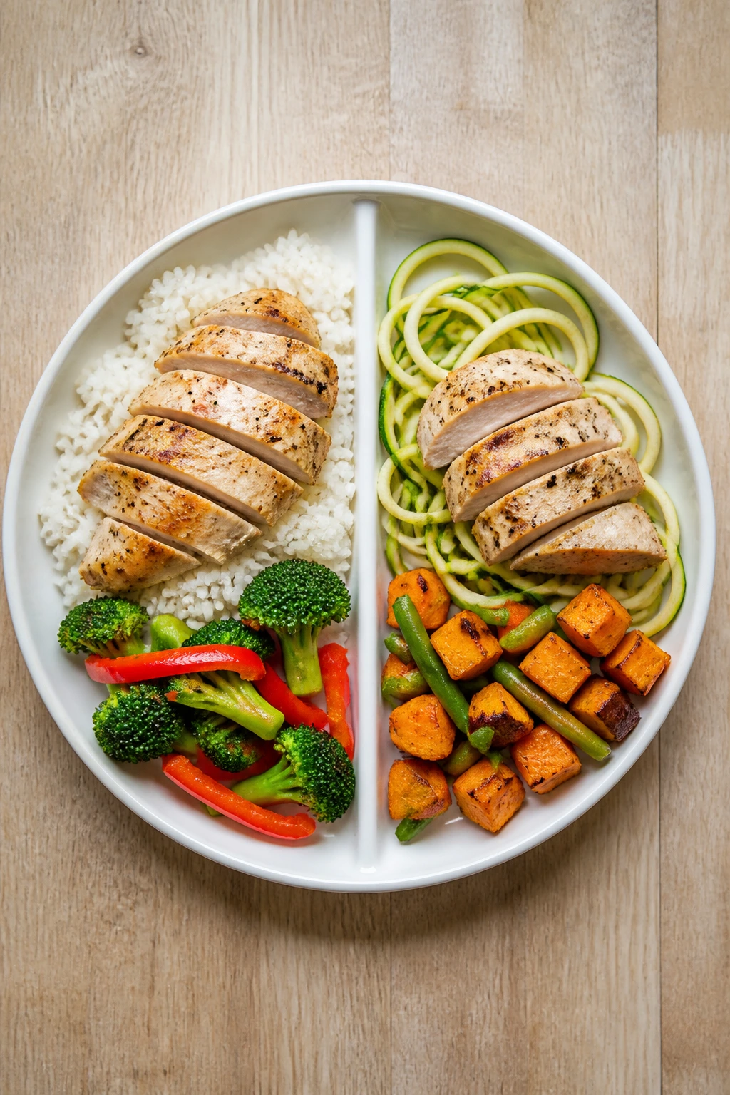 Plate showing gluten-free and dairy-free adaptations of a kid-friendly protein dish