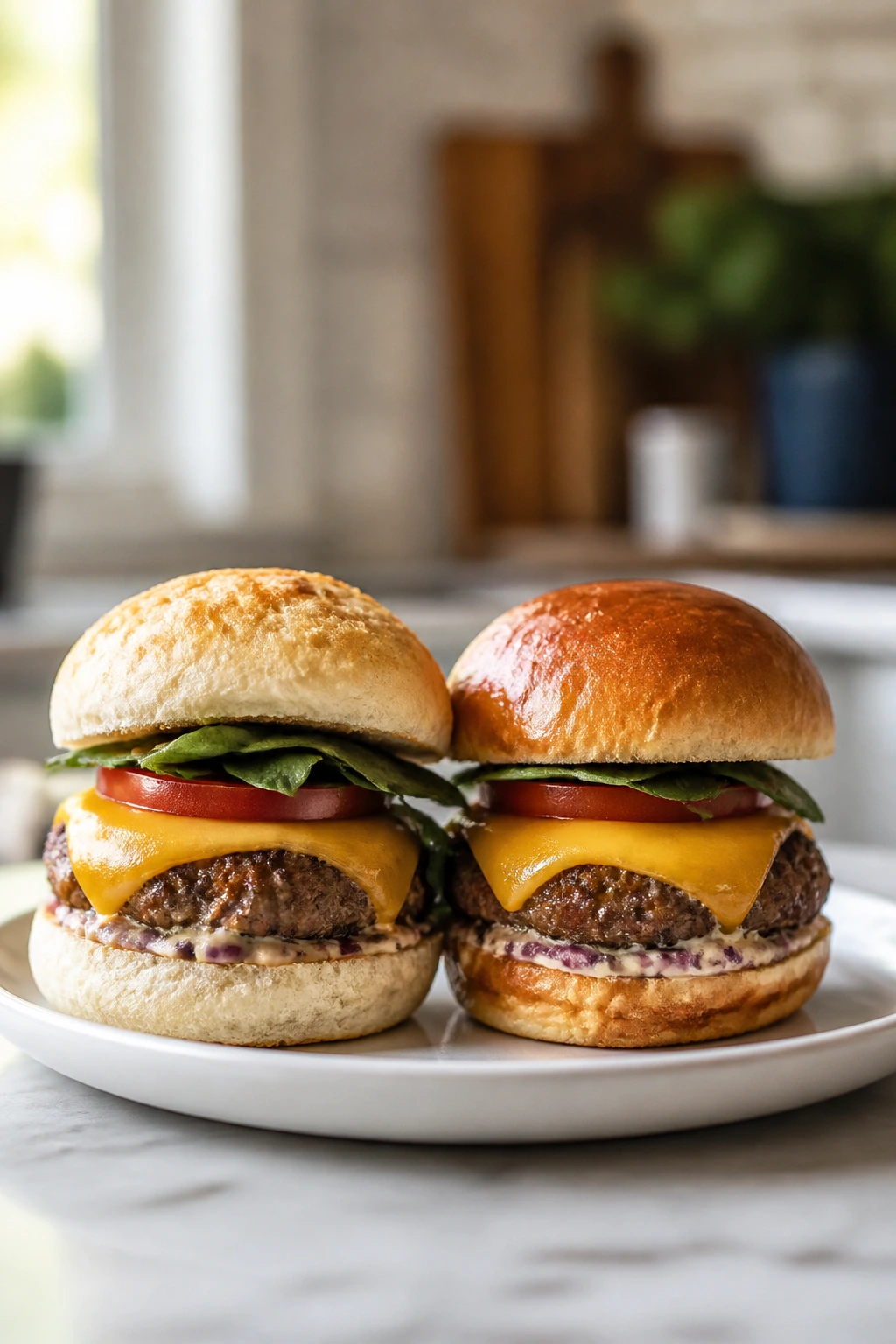 Two sliders showing gluten-free and regular bun versions