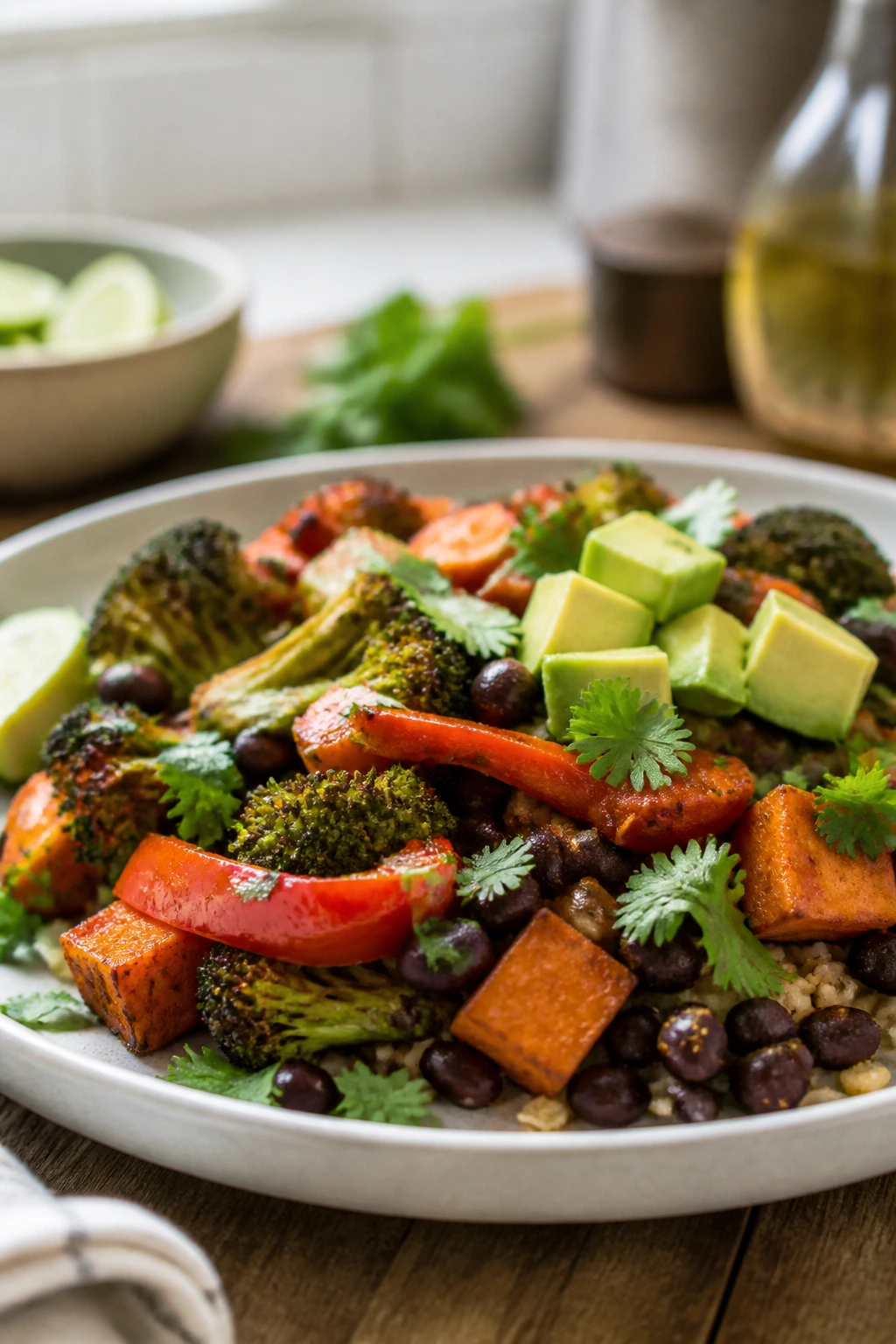 Colorful veggie-forward dinner plate showing adaptations.
