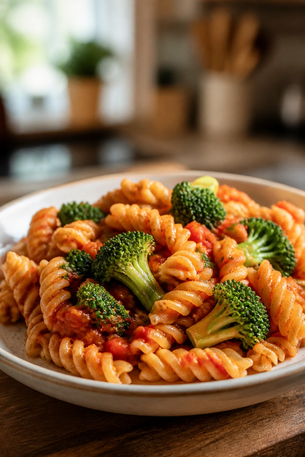 Gluten-free pasta with broccoli on plate