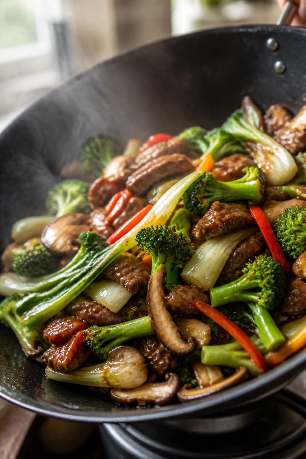 Vibrant stir-fry variations in a sizzling wok