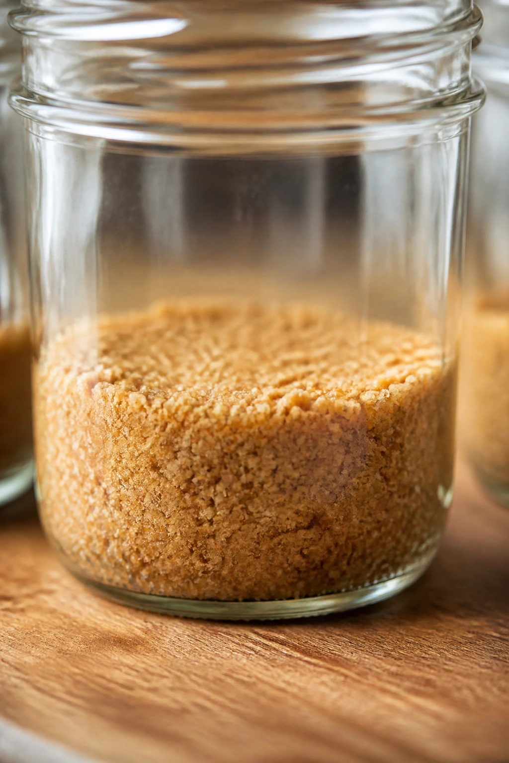 Pressed graham crust visible in the bottom of a glass jar