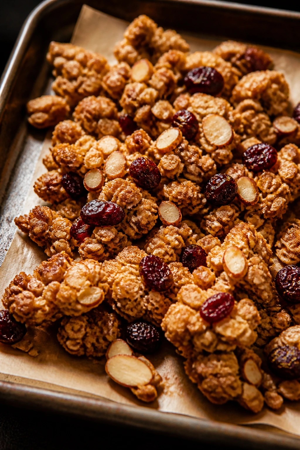 Granola clusters with cherries and almonds