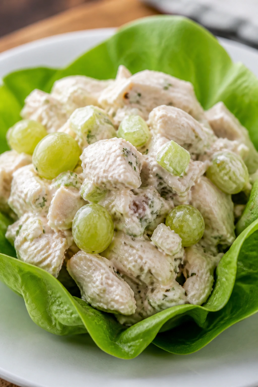 Creamy chicken salad in a lettuce cup